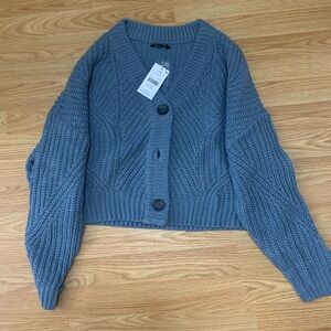 George Blue Cropped Chunky V‑Neck Cardigan